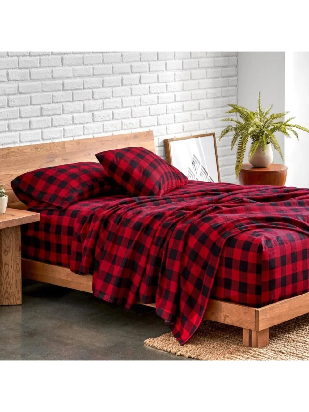 Cozy Cal King Flannel Sheet Set - Buffalo Plaid Red/Black, Soft & Warm Bedding
